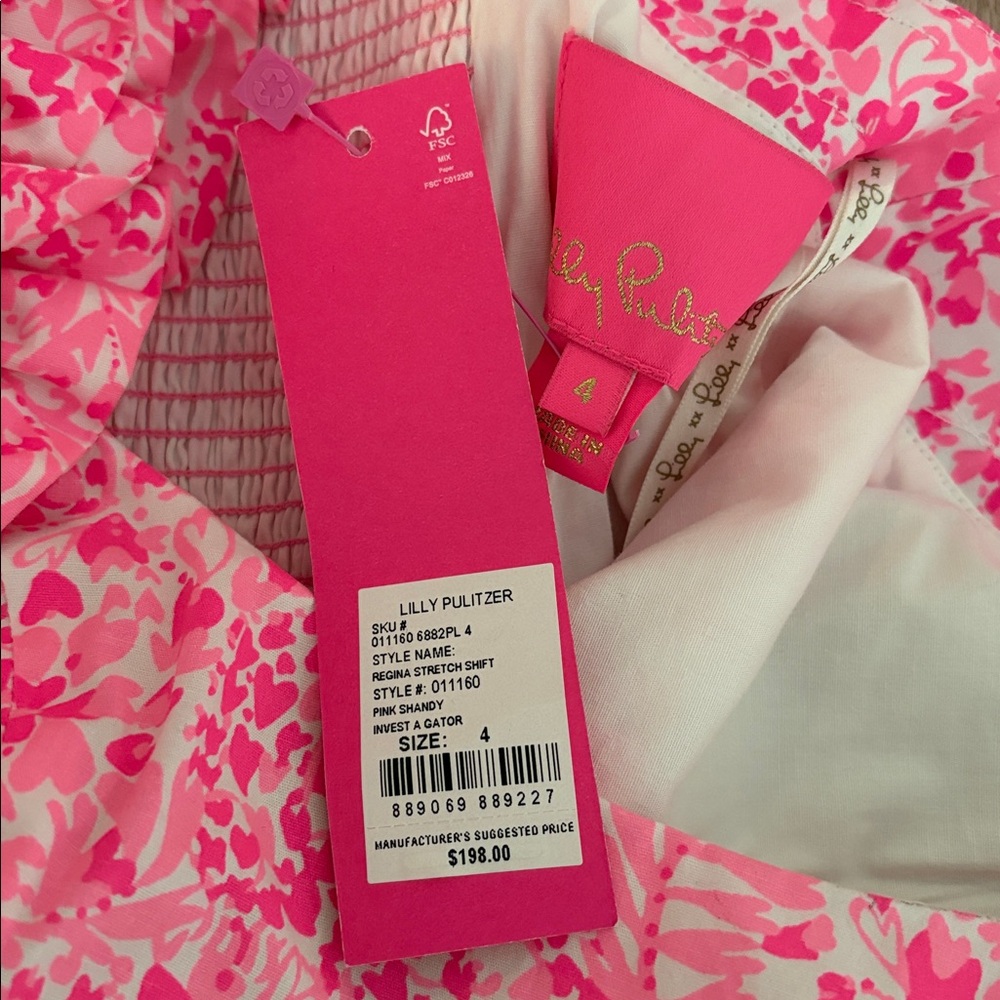 Lilly Pulitzer NWT Regina Stretch Shift Mini Dress Size 4 Pink White - Picture 6 of 9